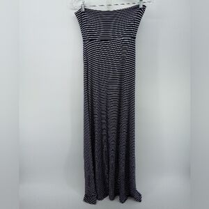 Love Culture Strapless Preppy Nautical Navy Blue White Stripes Maxi Dress S